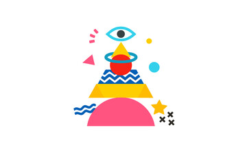 This vector illustration showcases a colorful stack of geometric