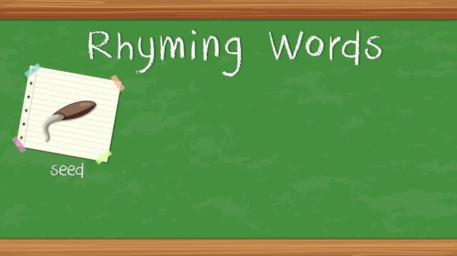 Educational Rhyming Words Animation on a Green Chalkboard Background