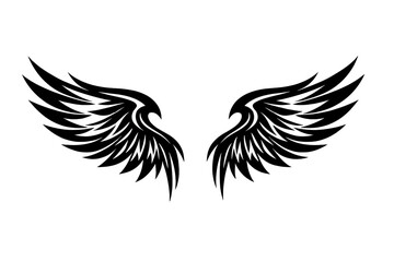 Fototapeta premium Stylized black wings with sharp, pointed feathers in a tribal tattoo