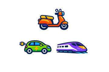 Naklejka premium A set of colorful vector icons depicting sustainable transportation