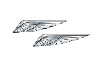 A pair of stylized metallic wings with a chrome finish and detailed © icon_art