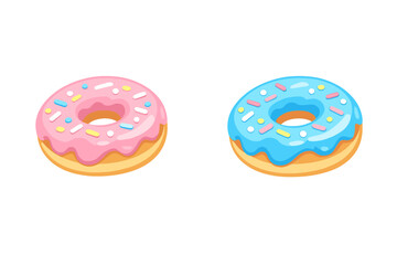 Two delicious vector donuts with colorful frosting and sprinkles
