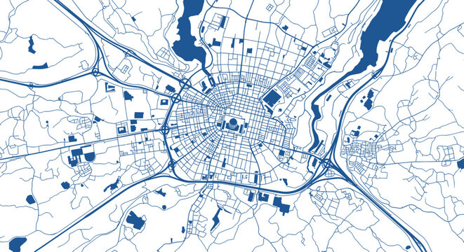 Top View City Map Blueprint, Urban Planning, Road Network, Blueprint Style