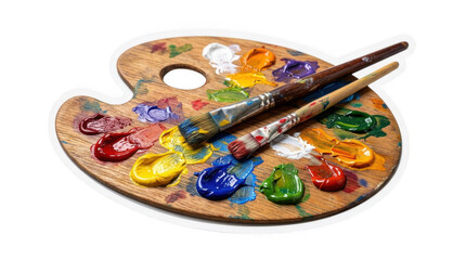 Obraz premium Watercolor paint palette with brush on white background for art and creativity concept