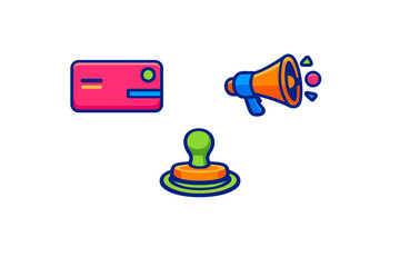This vector illustration features three vibrant icons
