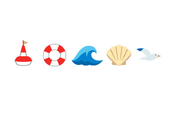 Five flat vector icons representing nautical and maritime themes © Andrei