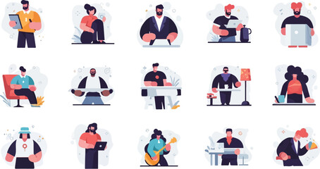 Fototapeta premium Diverse people engaged in various activities, work, and leisure