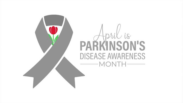 Animation of Parkinson&rsquo;s disease awareness and neurological health education month. Clean brain and head with grey ribbon animation. Healthcare motion 4k video animated design.
