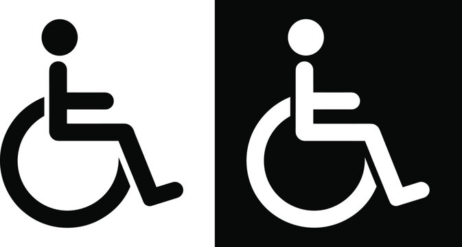 Accessibility wheelchair icons in outlined and solid black design, symbolizing inclusivity, disability access, universal signage, and modern graphic art concept illustration.