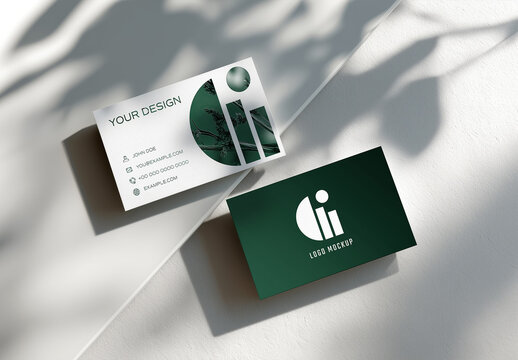 2 Business Card Floating on White Surface Mockup