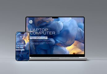 Smartphone and Laptop Mockup Isolated on Grey Background – Minimal Digital Device Presentation