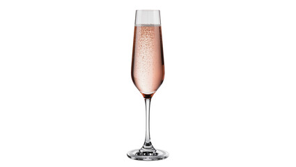 Isolated elegant champagne flute with pink sparkling rose wine and bubbles for celebration © Ivan