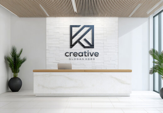 Logo On Reception Desk Company Wall Mockup