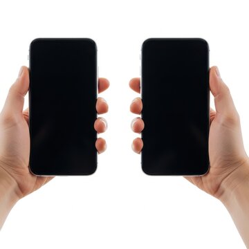 A person holding two smartphones side by side