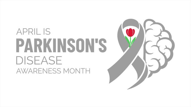 Animation of Parkinson&rsquo;s disease awareness and neurological health education month. Clean brain and head with grey ribbon animation. Healthcare motion 4k video animated design.