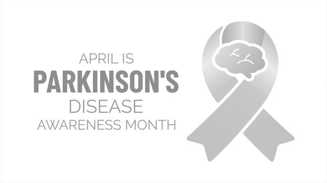 Animation of Parkinson&rsquo;s disease awareness and neurological health education month. Clean brain and head with grey ribbon animation. Healthcare motion 4k video animated design.