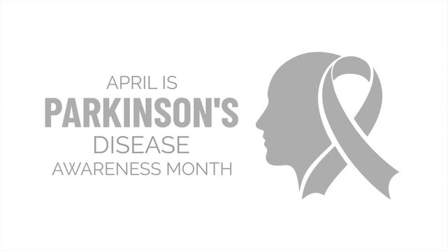 Animation of Parkinson&rsquo;s disease awareness and neurological health education month. Clean brain and head with grey ribbon animation. Healthcare motion 4k video animated design.