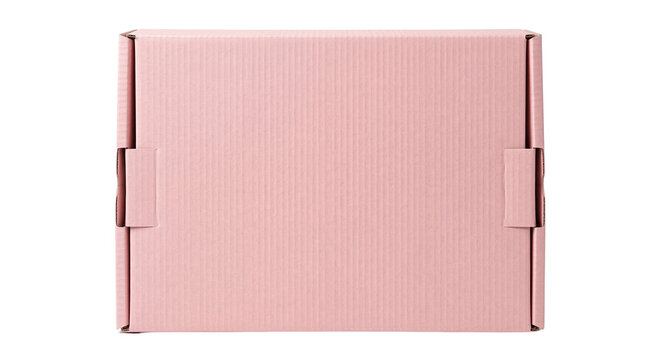 Pink corrugated cardboard mailer box on transparent background