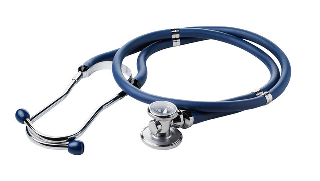Isolated professional medical stethoscope in a rich blue color for health care and diagnosis