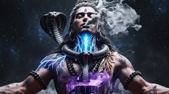 Lord Shiva Meditating with Cosmic Energy and Cobra a Divine Representation of Power and Spirituality