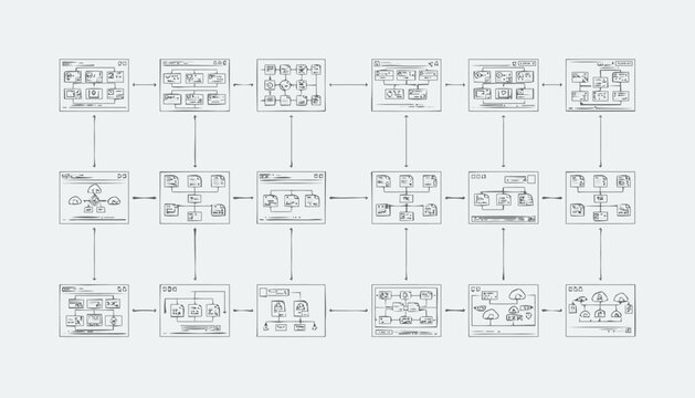 Complex flowchart diagram illustrating interconnected processes and data flow.