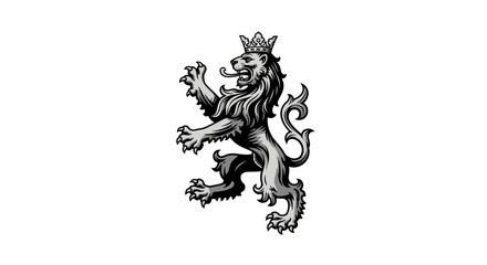 Heraldic Lion Rampant with Crown - Majestic Regal Emblem © siti