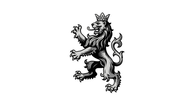Heraldic Lion Rampant with Crown - Majestic Regal Emblem