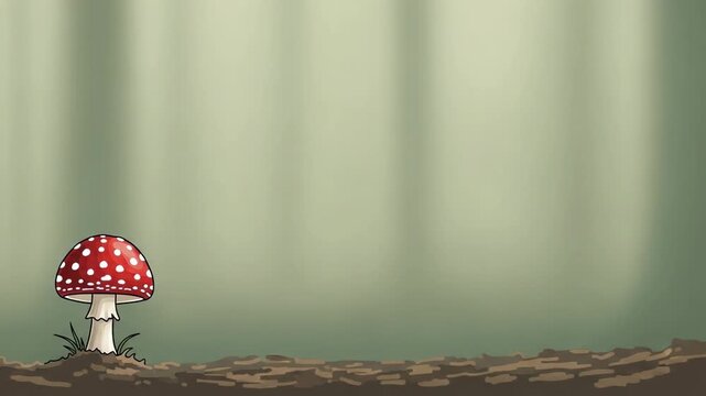 Red toadstool growing in fairy forest. Cute mushroom illustration showing life cycle progression. Cartoon organic nature design for storybook background animation.