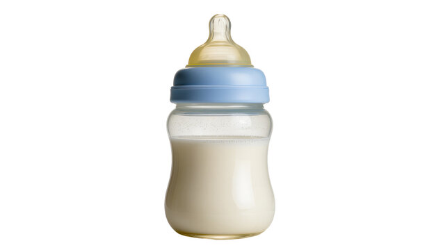 Isolated baby feeding bottle with milk or formula, essential for infant nourishment and care