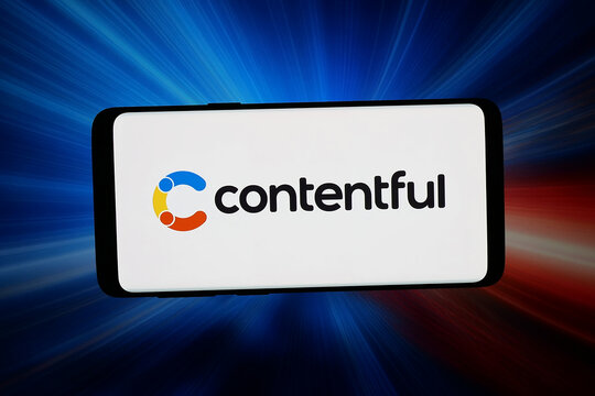 Stuttgart, Germany - 03-13-2026: In this photo illustration, the logo of German CMS software company Contentful GmbH is displayed on a smartphone in front of abstract background on computer screen.