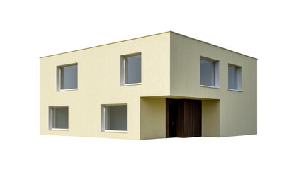 Isolated modern two-story house with contemporary minimalist design and light yellow facade © Elena