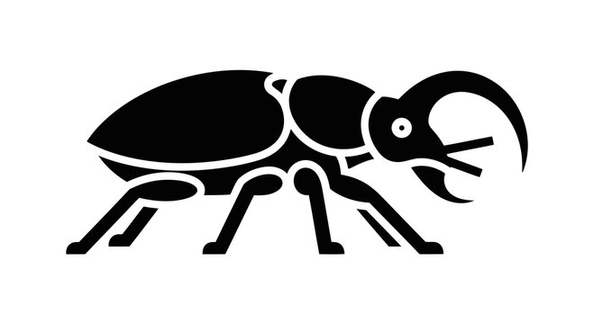 A simple black silhouette of a beetle with a distinctive horn on its head is shown.
