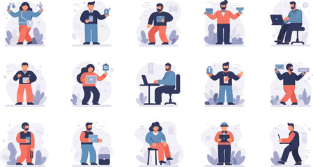 Fototapeta premium Flat illustration collection of people with devices and mail