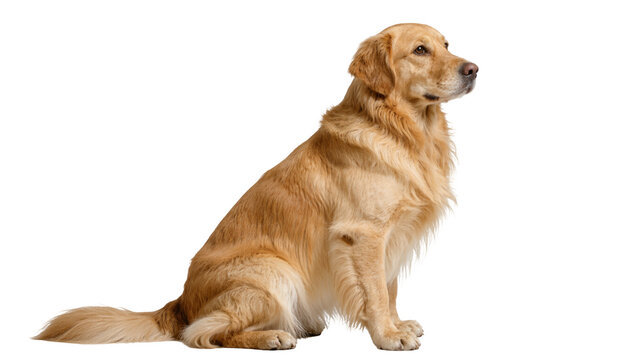 Isolated Golden Retriever dog sitting gracefully, looking attentively with bright eyes