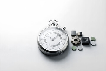 Stopwatch with business icons for time management and productivity