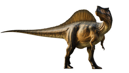 Fototapeta premium Isolated Spinosaurus powerful prehistoric dinosaur model with an iconic sail standing alone