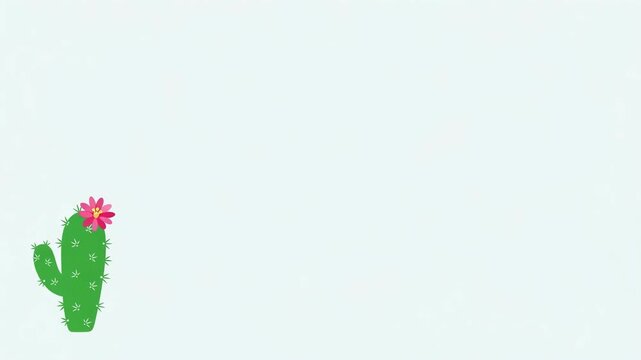 Animated cactus with pink flower swaying in breeze. Cute cartoon succulent character movement for children design. Minimalist graphics for mobile background art.