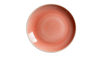 Isolated empty ceramic dining plate with a vibrant peach color and rustic artistic texture