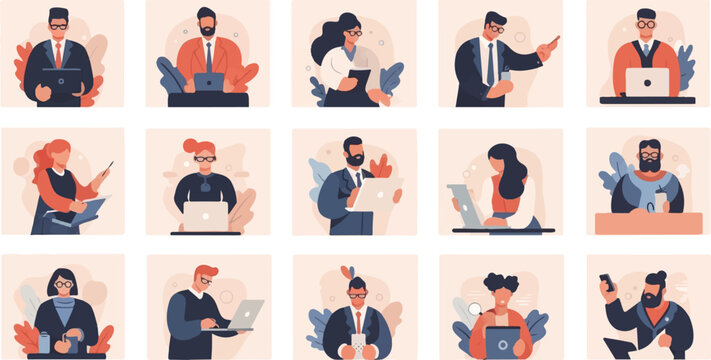 Diverse professionals collaborating and working with digital devices in an office setting