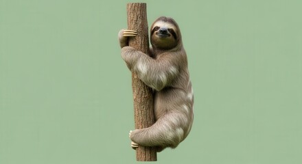 Fototapeta premium Cute Sloth Clinging to Tree Branch in Natural Environment