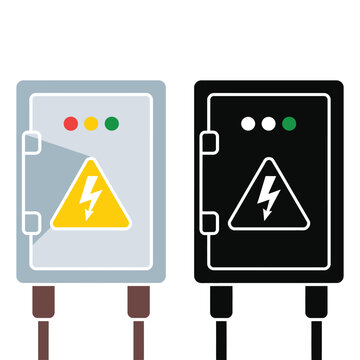 Electrical, panel box icon featuring simple flat style design, power distribution cabinet symbol, electricity control and circuit breaker concept, modern vector