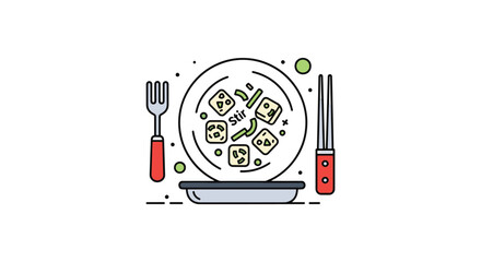 Obraz premium Tofu Stir Fry Plate Line art vivid abstract tone vector