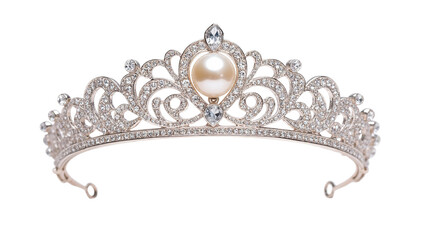 Isolated elegant sparkling diamond and pearl bridal tiara for weddings and special occasions © Elena
