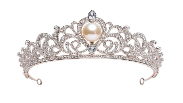 Isolated elegant sparkling diamond and pearl bridal tiara for weddings and special occasions