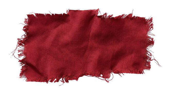 Ripped red silk fabric fragment on transparent background