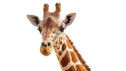 Isolated close-up portrait of a majestic giraffe head and neck looking at camera © Eva