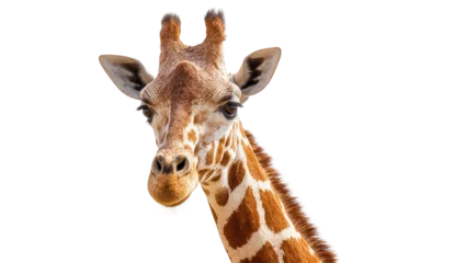 Fototapeten Giraffe Isolated close-up portrait of a majestic giraffe head and neck looking at camera  © Eva