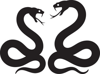 Obraz premium Two Black Snakes Facing Each Other on White Background
