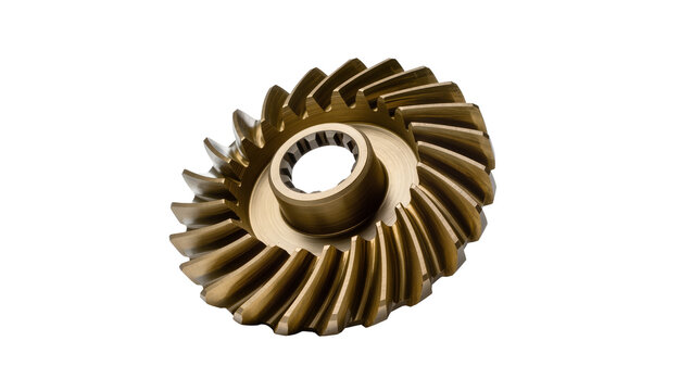Isolated bronze industrial spiral bevel gear for durable mechanical power transmission