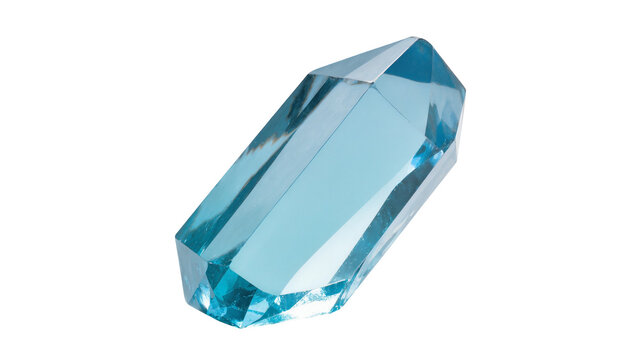 Isolated light blue crystal gemstone, multifaceted jewel with clear bright reflections, luxury